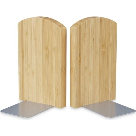 Lot de 2 serre-livres en bambou naturel design épuré 17 x 11,5 x 12,5 cm pour décoration maison de campagne en bambou clair (1/3)