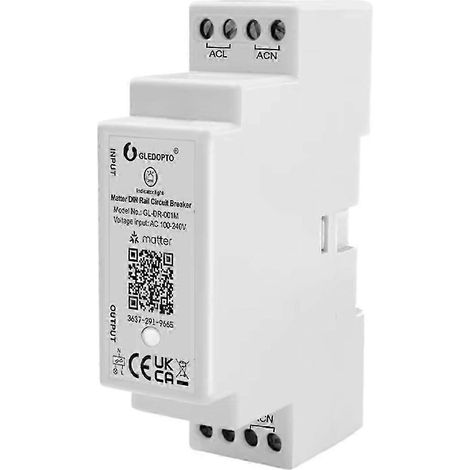 Disjoncteur marche/arrêt GLEDOPTO Matter WiFi sur rail DIN, 16 A max., compatible avec application WiFi et commande vocale, pour une utilisation domestique de haute qualité. WHBYV (1/4)