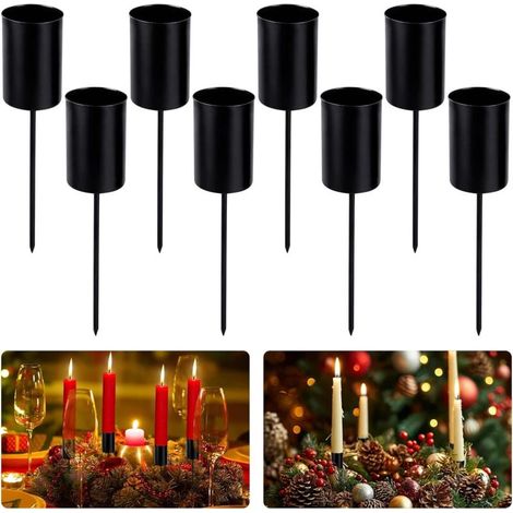 Lot de 8 bougeoirs en métal pour couronne de l'Avent - Noir (1/5)