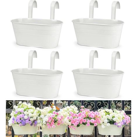 Crochet Amovible, 4 pcs Pots Fleurs Suspendus Métal, 27.5CM Grands Pots Plantes, Balcon Clôture Jardin Maison Décor (1/5)