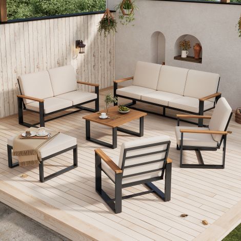Ensemble de meubles de jardin, Ensemble de chaises longues de jardin, 1 canapé 3 places, 1 canapé 2 places, 2 canapés 1 places, Couchtisch und Footstool, Plaque de table en bois d'acacia, design simpl