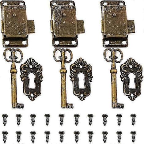 Serrure de meuble en bronze antique avec clé, serrure décorative compatible avec les boîtes à bijoux, les boîtes en bois, les tiroirs, les armoires et les meubles anciens. (1/5)