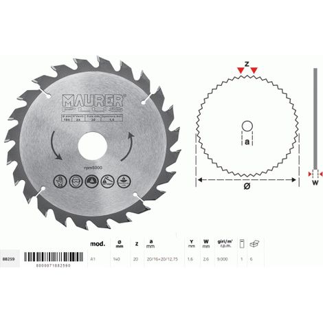 LAMA A DISCO MAURER PER SEGA CIRCOLARE WIDIA 140 MM 20 DENTI (01702)
