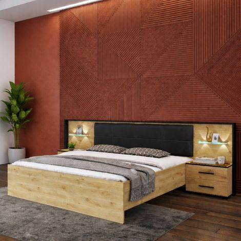 Lit moderne en bois avec LED 160x200cm AMELIA (1/4)