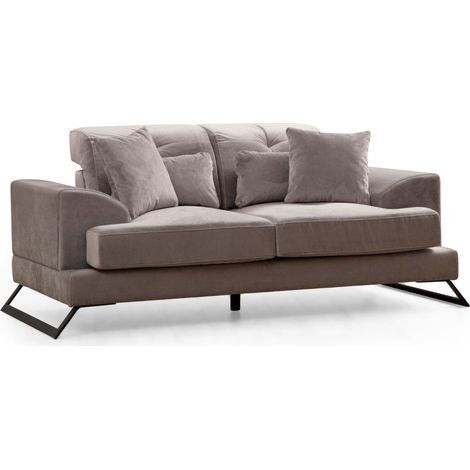 Canapé 2 places velours gris avec têtières relevables et pieds metal noir Briko 185cm (1/5)