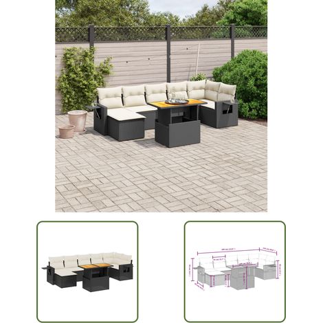 The Living Store 8-tlg. Garten-Sofagarnitur mit Kissen Schwarz Poly Rattan - Gartenmöbel Set - PE-Rattan Möbel - Outdoor Lounge - Garten Sofa - Balkon Möbel (1/3)