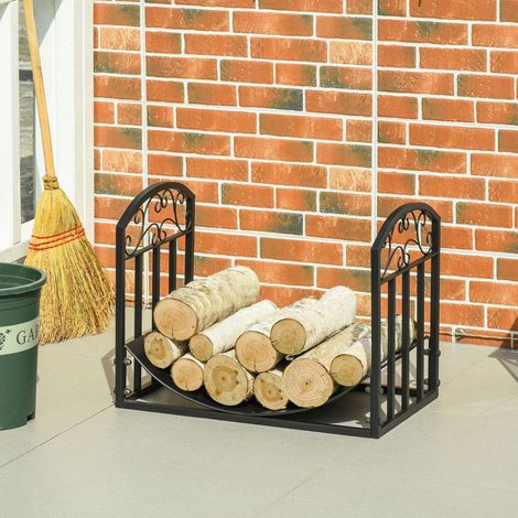 Outsunny Range bûches Porte-bûches range rack à bûches support étagère à bois de cheminée charge max. 60 kg dim. 60,5L x 36l x 46,5H cm métal époxy noir (1/5)