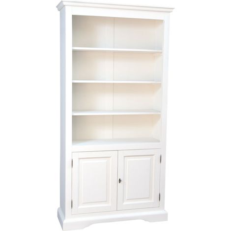 Weißes Bücherregal aus Holz, 211x108x38 cm, Studio-Bücherregal, hergestellt in Italien, Bücherregal für klassisches Wohnzimmer