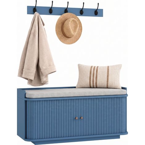 HOMCOM Hallway Furniture Set with Shoe Bench and Coat Rack, Blue (1/5)
