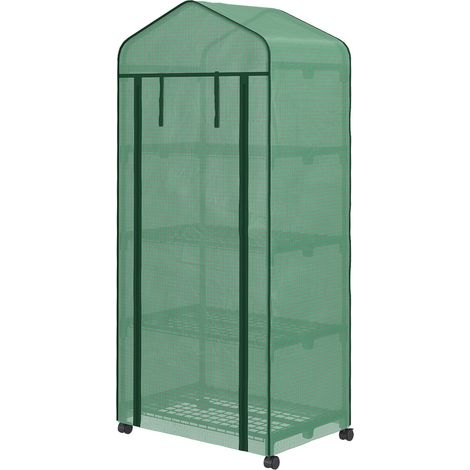 Foliengewächshaus mit Rolle, Gewächshaus mit 4 Regale, Folien Treibhaus mit Stahlrahmen, für Garten, Balkon 69 x 50 x 165 cm, Grün