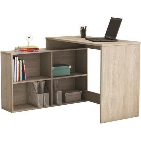 M&S – Bureau d'angle contemporain en chêne Shannon – L 112 x P 50 x H 77 cm – 4 niches de rangement – Montage à droite ou gauche (1/10)