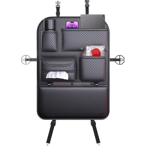 Organisateur de rangement pour banquette arrière de voiture, avec boîte à mouchoirs, étui en cuir synthétique pour couches, jouets, voyage, excursion en famille, trajet en voiture, bouteille (1/5)