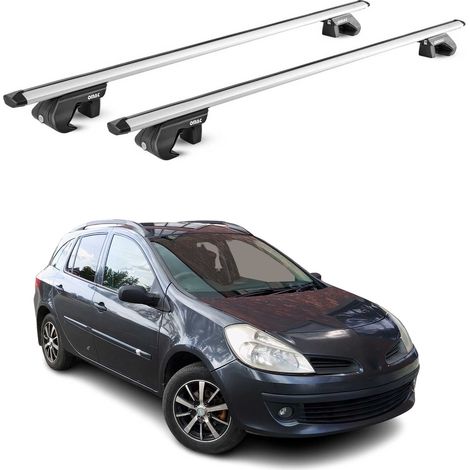 OMAC Barres de toit aluminium certifiées TÜV pour Renault Clio III IV Break 2005-2019 – Pour rails de toit standards – Rainure en T – Charge max 90 kg – 2 antivols Argent (1/4)
