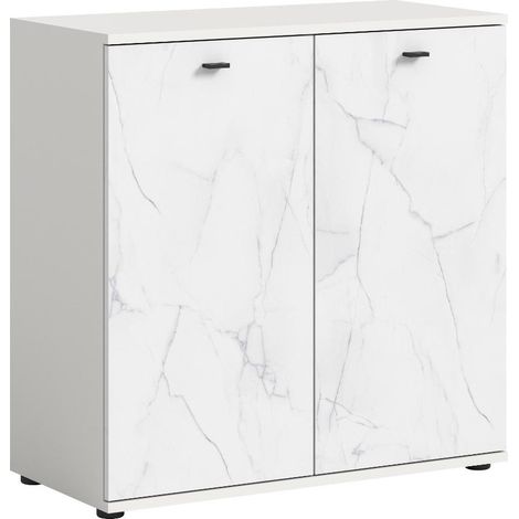 Stone Sideboard 2 Türen, Marmor Dekor weiß.