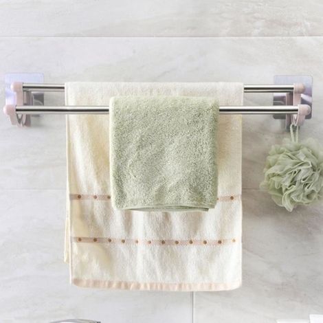 LIA Porte-Serviettes Double En Plastique Et Acier Inoxydable Pour Salle De Bain Porte-Serviettes Double À Fixation Murale Beige (1/4)