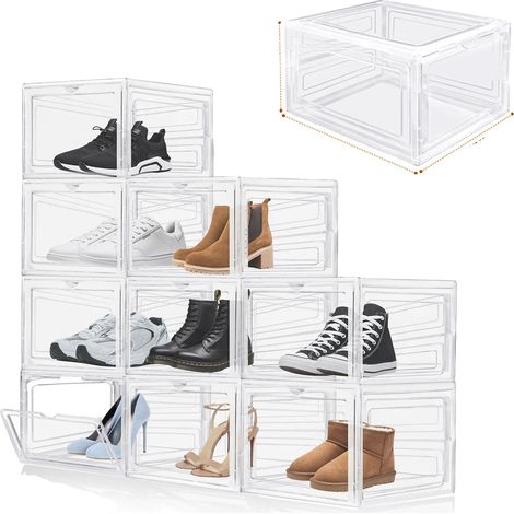 Boîte de rangement pour chaussures, design empilable, matériau en plastique durable, Paquet de 9 (1/5)