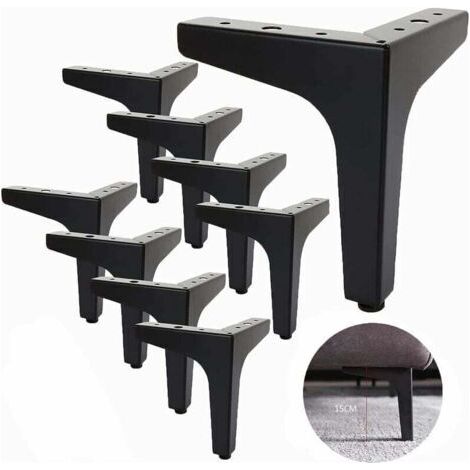 Ensemble de 8 pieds de canapé en métal de 15 cm, pieds de table basse en métal, capacité de charge jusqu'à 600 kg, pieds de meubles noirs, pieds de table/canapé en fer forgé, pieds de meuble TV, pieds