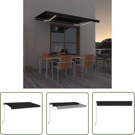 The Living Store Auvent manuel rétractable avec LED 400x350 cm Anthracite - Auvent Pliable - Store Extérieur - Parasol - Abri Soleil - Jardin (1/5)