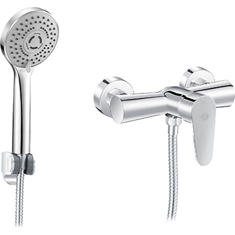 Mitigeur exte'rieur monocommande couleur chrome avec douchette et support de douche (1/2)