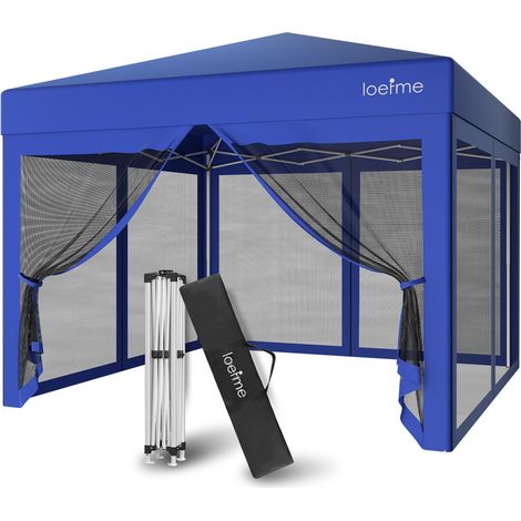 Tente Pliante Pop-up 3x3m, Robuste, étanche et facile à installer Tente de réception avec parois latérales, et filet Protection UV Avec parois latérales - Bleu - LOEFME (1/5)