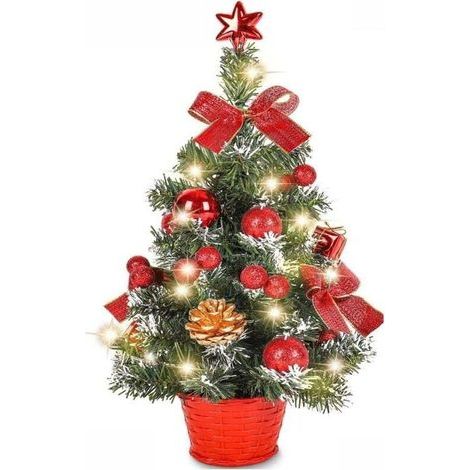 Mini sapin de Noël artificiel 40cm – Pré-éclairé avec lumières LED – Décoration de bureau et intérieur – PVC durable et respectueux de l'environnement