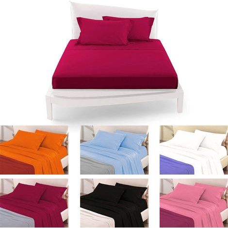 TRADE SHOP - Completo Da Letto Matrimoniale Tinta Unita Lenzuola Coordinato Copricuscini - Rosa (1/5)
