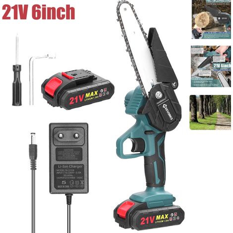 Tronçonneuse électrique sans fil 21 V, 6 ", mini tronçonneuse avec 2 batteries, 1 chaîne, , pour jardinage, taille d'arbre, coupe du bois