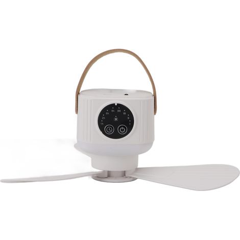 Ventilateur de plafond USB avec éclairage, 4 vitesses, minuterie, batterie 7200 mAh, télécommande, idéal pour le camping et les tentes (blanc). (1/5)