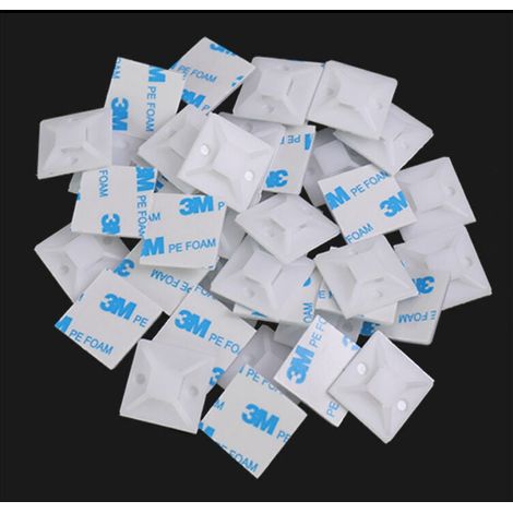 Cable Tie Adhesive Base, 100pcs (18.5mm x 18.5mm) Self-Adhesive Cable Ties, Self-Adhesive Cable Ties, Plastic Cable Tie Holder, Cable Tie Base, White. MUMU (1/4)