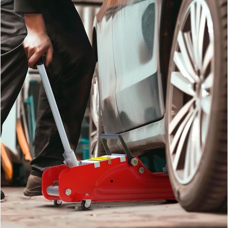 Gato hidráulico de coche (56x20x8-38 cm), capacidad de carga 2,5 toneladas, acero, rojo (1/5)