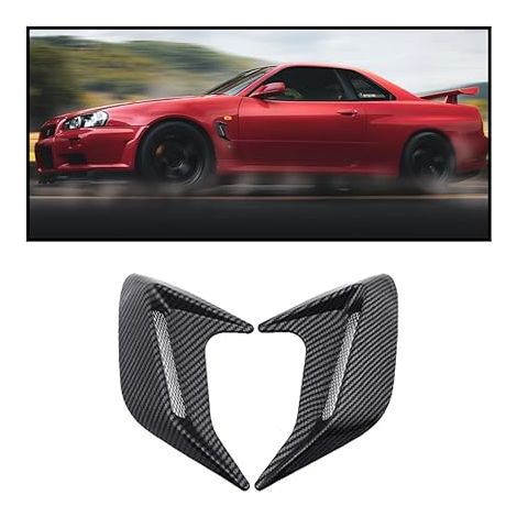 BRAVIX 2Pcs Autocollant En Plastique ABS pour L'entrée D'air Du Capot Voiture, Cache Autocollant Flux D'air pour Capot de Voiture, Autocollant Décoratif Universel pour Capot Véhicule(Fibre-Carbone)
