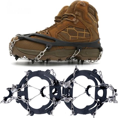Crampons pour la randonnée en Montagne avec 8 Dents, antidérapants pour la Neige et la Glace, en Acier, Couleur Noir, Taille 38-45 pour Hommes et Femmes (1/5)