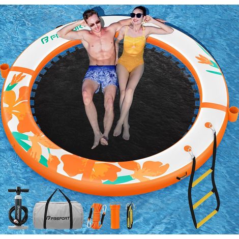 Plateforme Gonflable Flottante 240/300 cm, Hamac Flottant Piscine Rond avec Filet Heavy Duty, Quai Flottant pour 2-5 Personnes, Îlot Gonflable, Floating Dock pour Piscine, Plage et Mer (1/5)