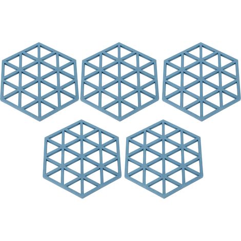 5pcs Set de 5 Dessous de Plat en Silicone Hexagonal Bleu Anti-chaleur pour Assiette Tasse Bol Table à Manger (1/5)