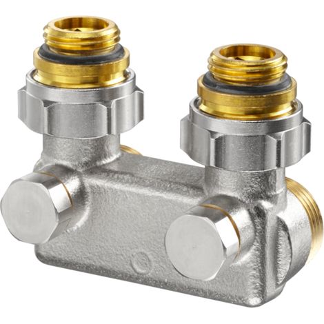 Oventrop Umlenkstück mit Absperrung 1016463 Winkelform, 50mm, 1/2"AGx3/4"AG, vernickelt
