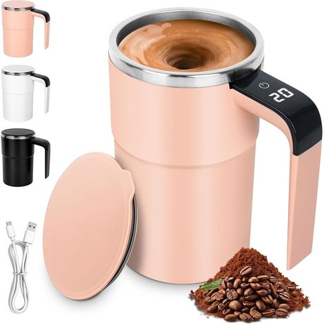 Tasse à Mélanger Automatique, 380 ml Tasse à Café Magnétique Automatique, Tass Cafe à Agitation Automatiqu en Acier Inoxydable avec Affichage de la Température pour Bureau, Maison et Voyages (1/5)