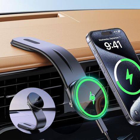 Car Phone Holder Induction 15W Car Charger for Magsafe, Magnetic Car Phone Holder Dashboard with 3M and Velcro, Wireless Charger for iPhone Series 17/16/15/14/13/12 Magnetic Car Wireless Charger (1/5)