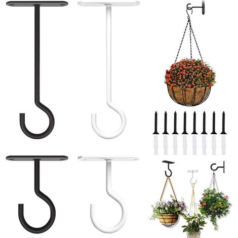 Lot de 4 crochets de plafond pour suspendre des plantes, support mural carré en métal pour plantes, lanternes en fer, crochets muraux à visser avec vis pour mangeoires à oiseaux, lanternes (1/5)