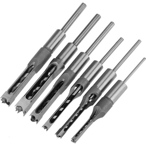 Lot de 6 Forets à Trou Carré, Bédanes Creux en Acier Outils de Menuiserie Set pour Scie Cloche Carrée Forets à Bois Trou Carré Foret Trou de Perçage Mortaiser Burin, 1/4 5/16 3/8 1/2 9/16 5/8 Pounce (1/5)