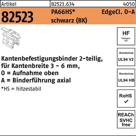 Befestigungsbinder m. Edgeclip PA66HS schwarz 4,6 x 200 O-A S 500 Stk (1/2)