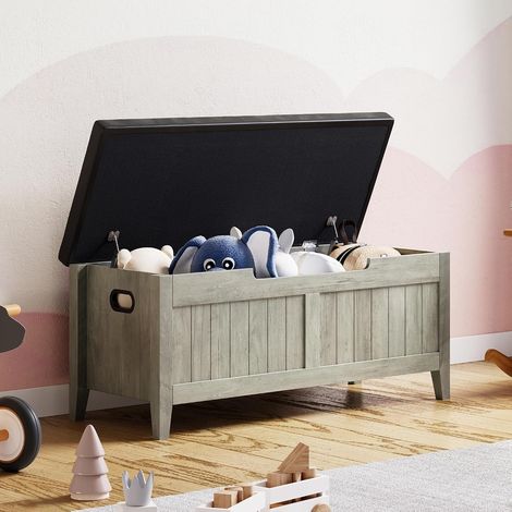 Banc à Chaussures avec Coffre de Rangement 100 cm, Assise Rembourrée Gris (1/5)