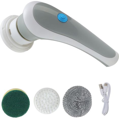 Nettoyeur Électrique Rotatif 360° Portable avec 3 Brosses, Rechargeable USB, pour Surfaces - Gris (1/5)