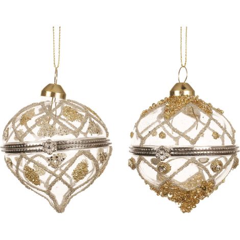 pallina di natale in vetro con perline e paillettes D 6 cm trasparente/argento Peraga Christmas