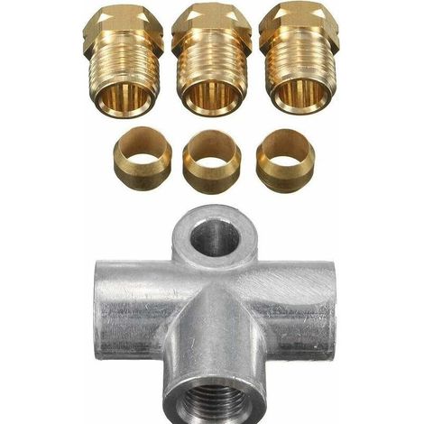 1 Raccord de frein en T 3 voies, écrous M10 courts, cuivre 3/16, pour réparation système hydraulique automobile (1/5)