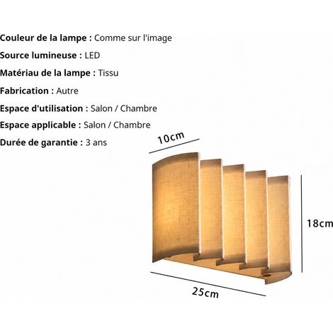 Luminaire applique murale couleur lin LED en tissu wabi-sabi pour chambre et salon 30 × 23 × 10 cm 1 kg – Livraison gratuite