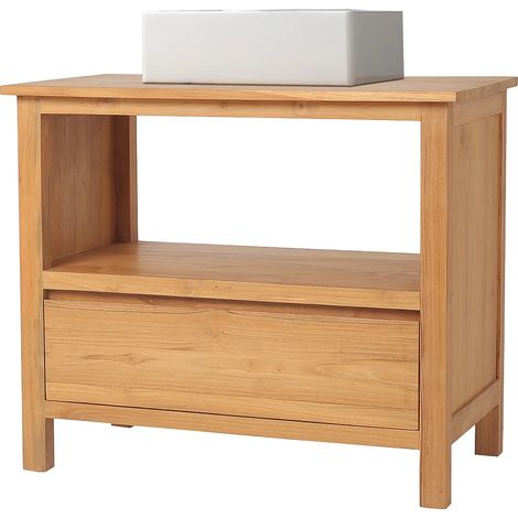 Meuble de salle de bain en teck avec simple vasque - 90 cm - KETAPANG (1/5)