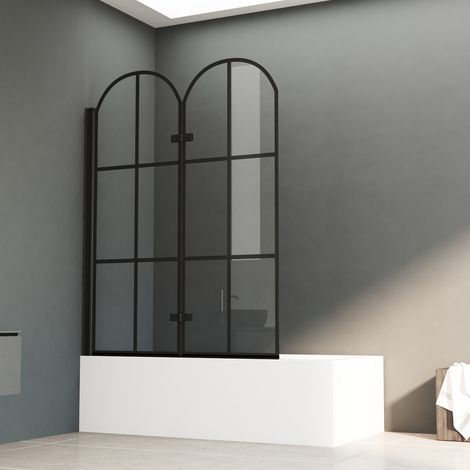 Duschwand für Badewanne 120x140 cm Badewannenaufsatz Schwarz 2-teilig Faltbar Badewannenfaltwand 6mm ESG Glas Duschtrennwand (1/5)
