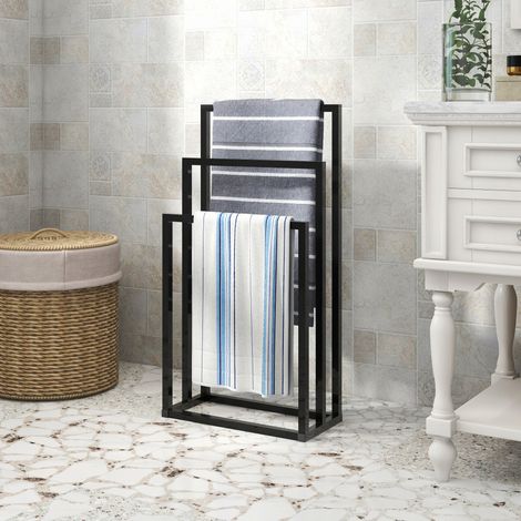 Porte-serviettes sur pied 45x22x86 cm noir en métal à 3 niveaux avec séchage rapide (1/5)