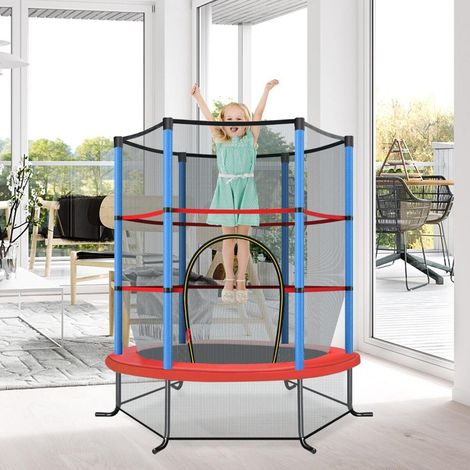Trampoline enfant Ø140 cm avec filet de sécurité, charge 135 kg, intérieur extérieur, bleu marine (1/5)