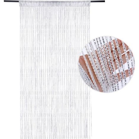 Rideau de porte pailleté, 100 x 200 cm, avec pompons, pour séparer une pièce et préserver l'intimité (argenté) (1/4)